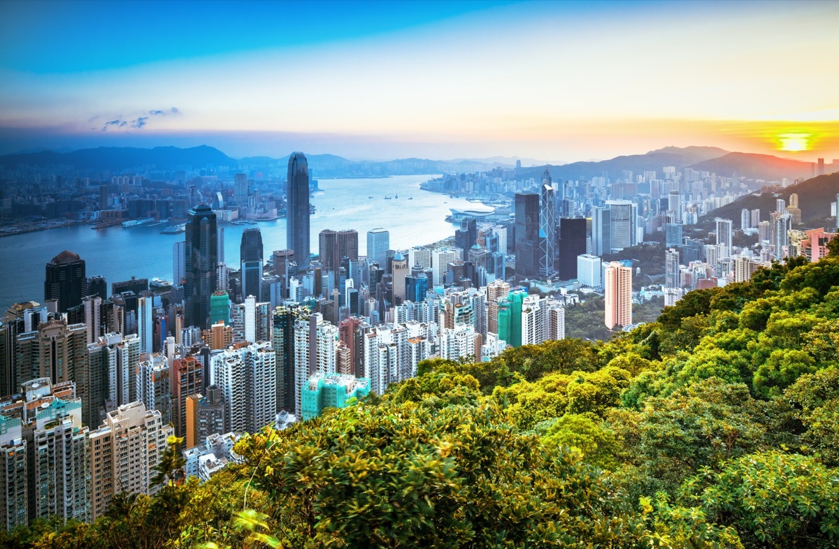 victoria peak overlooking downtown hong kong