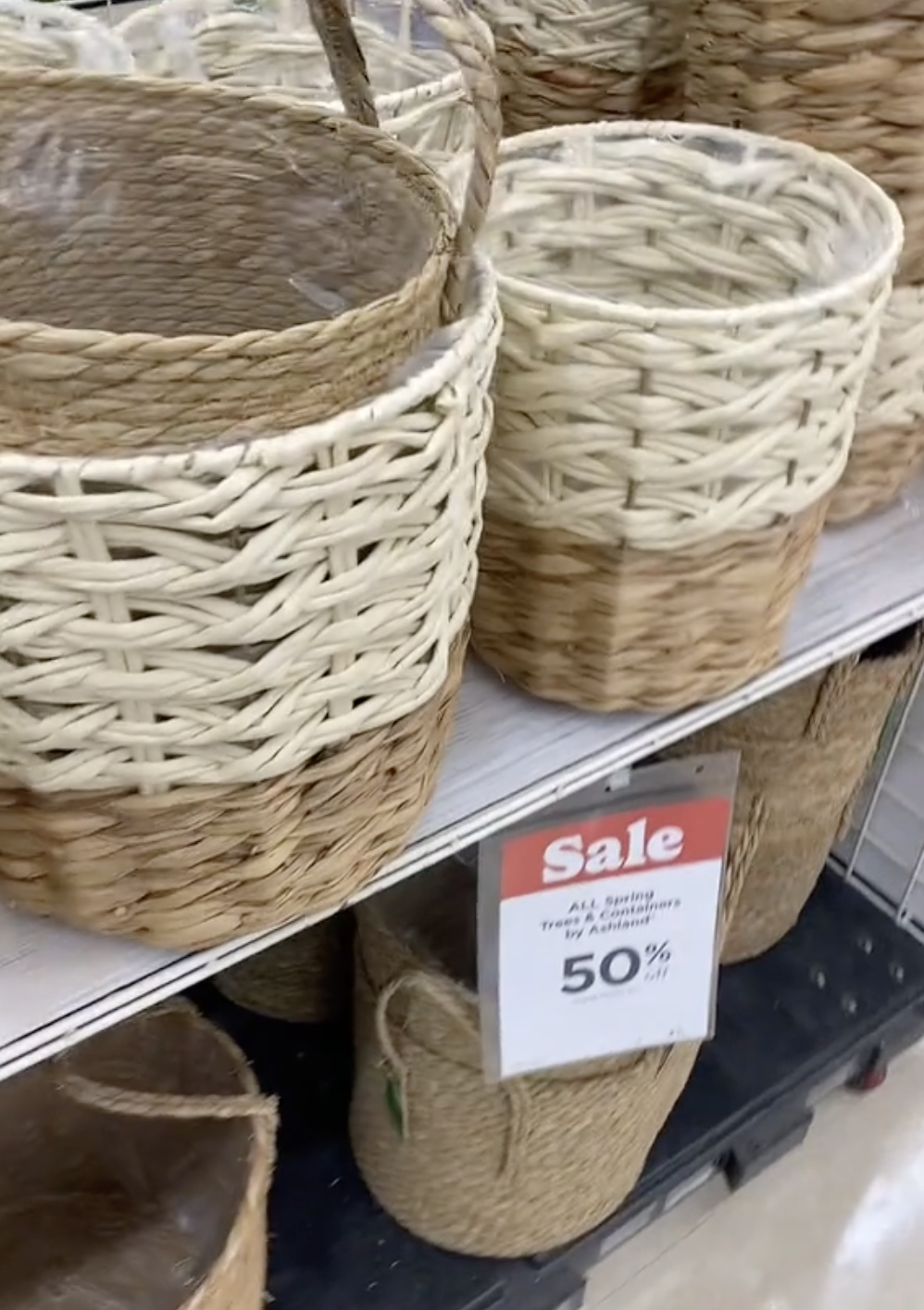 Display of rattan planters at Michaels