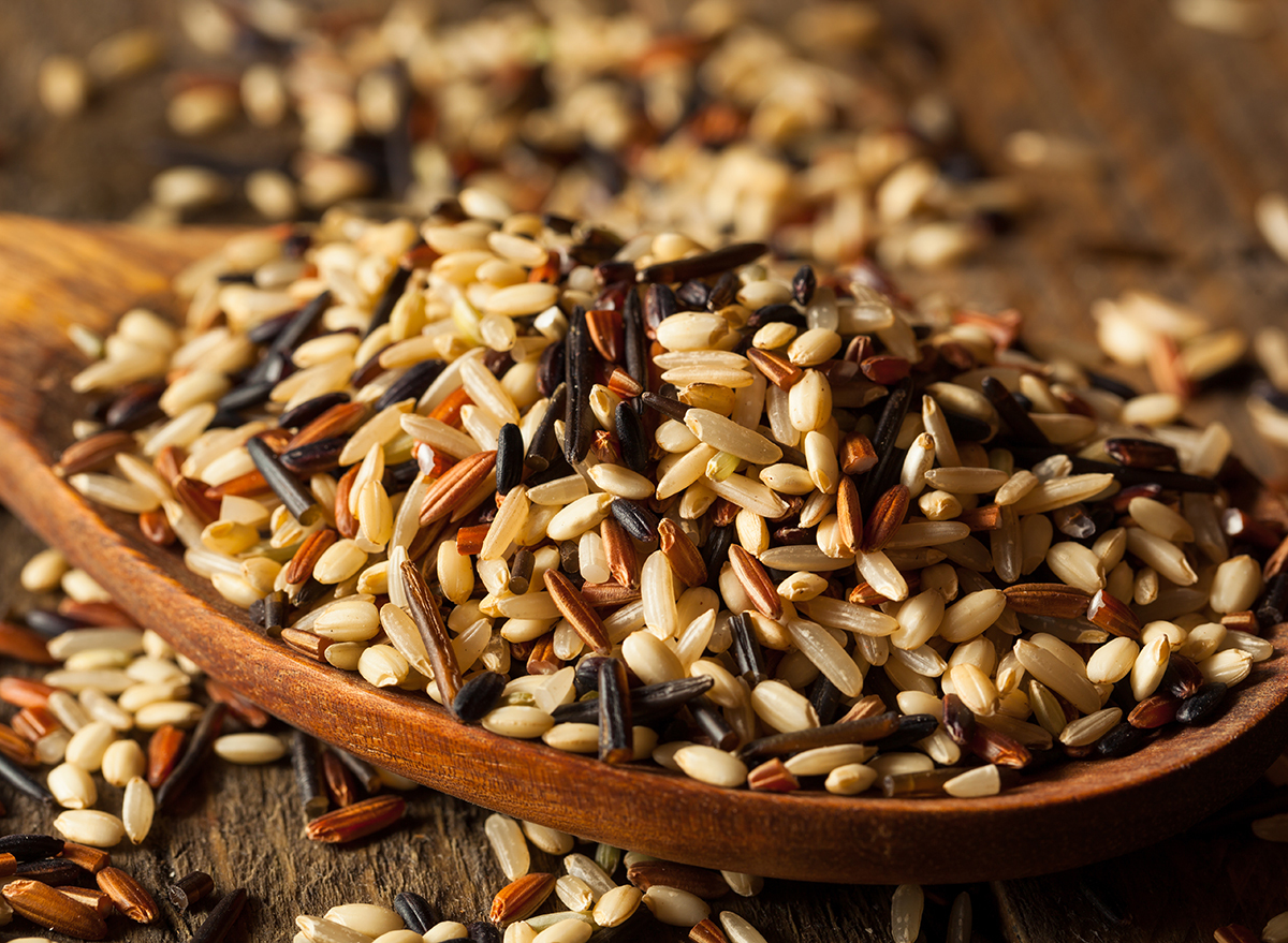 wild rice uncooked on spoon