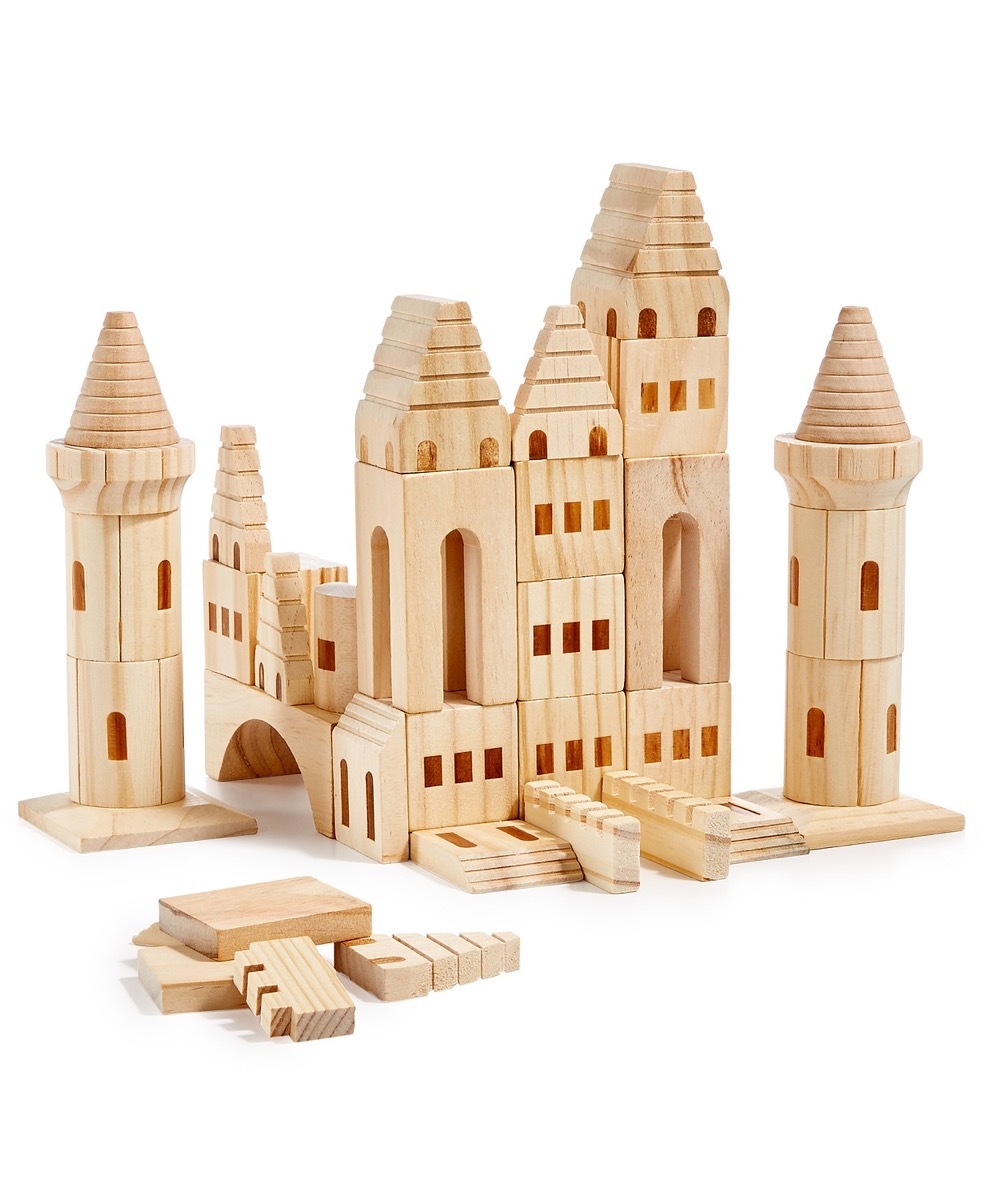 wooden blocks set up to resemble a castle