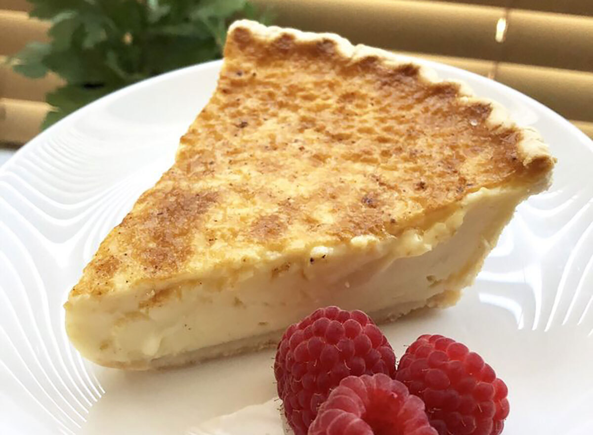 custard pie with raspberries