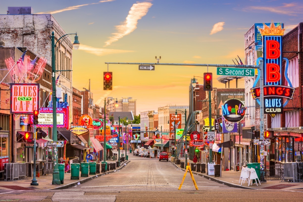 Blues Clubs on Beale Street at dawn in Memphis Tennessee.