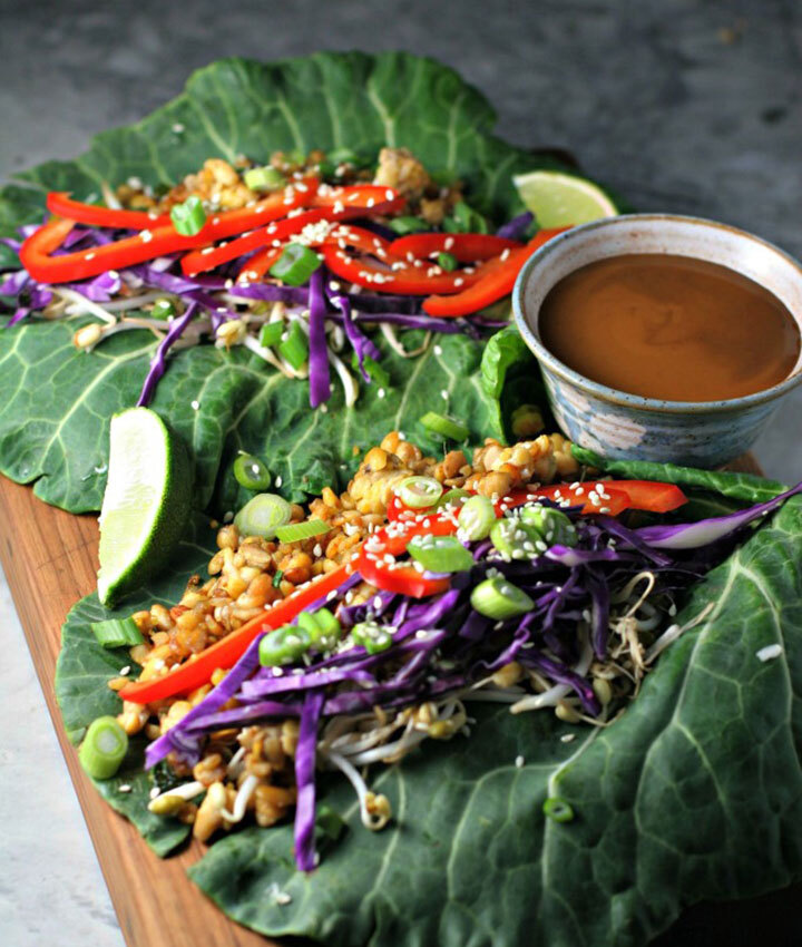 Thai tempeh collard green wraps