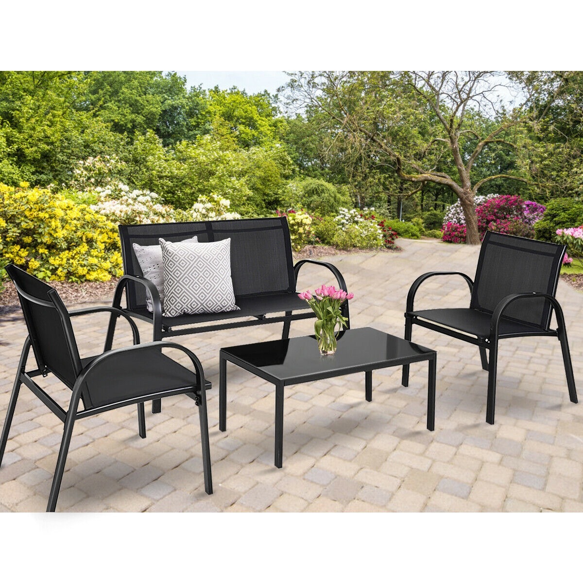 four piece black patio set