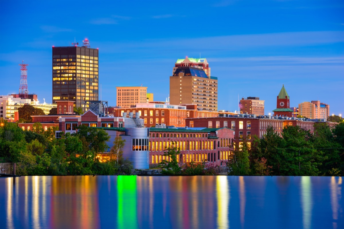 Manchester, New Hampshire, USA Skyline on the Merrimack River.