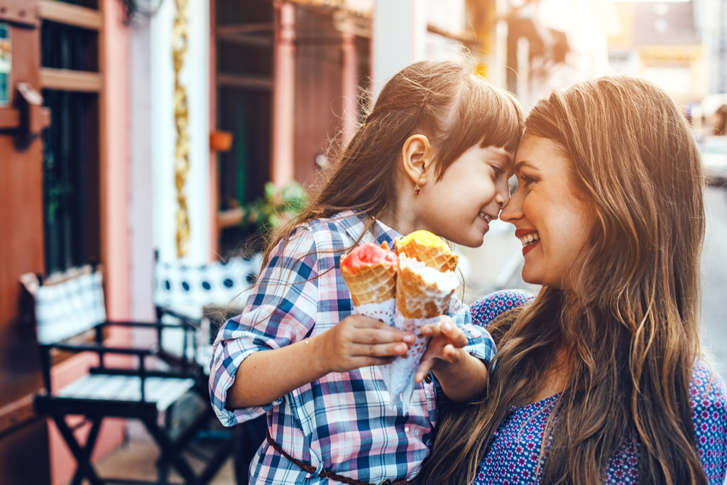 Mother and Daughter Eating Ice Cream Valentine's Day