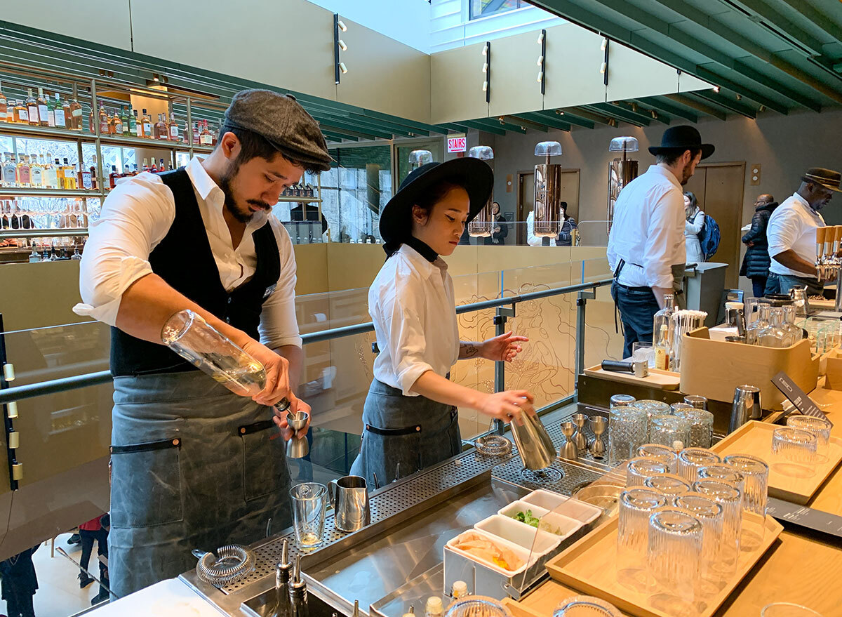 Mixologists working on coffee cocktails at the Starbucks Reserve in Chicago