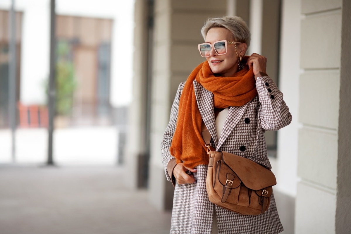 Cashmere Scarf on Older Stylish Woman