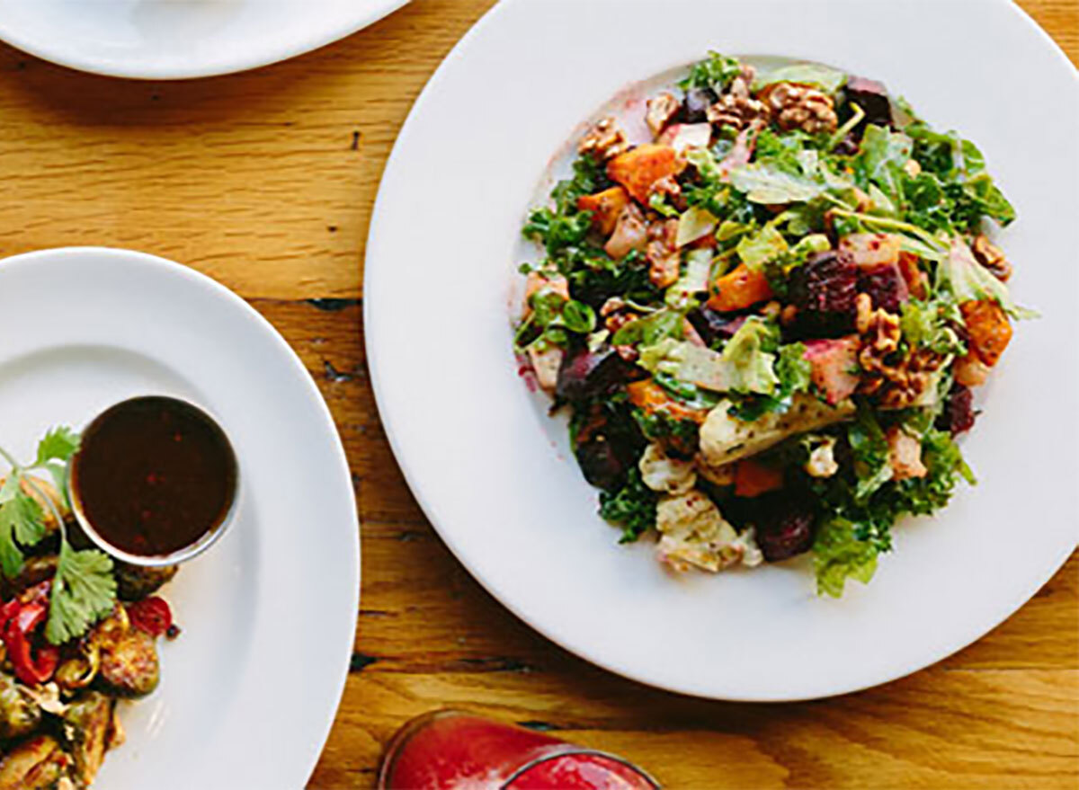 plated salad with dressing