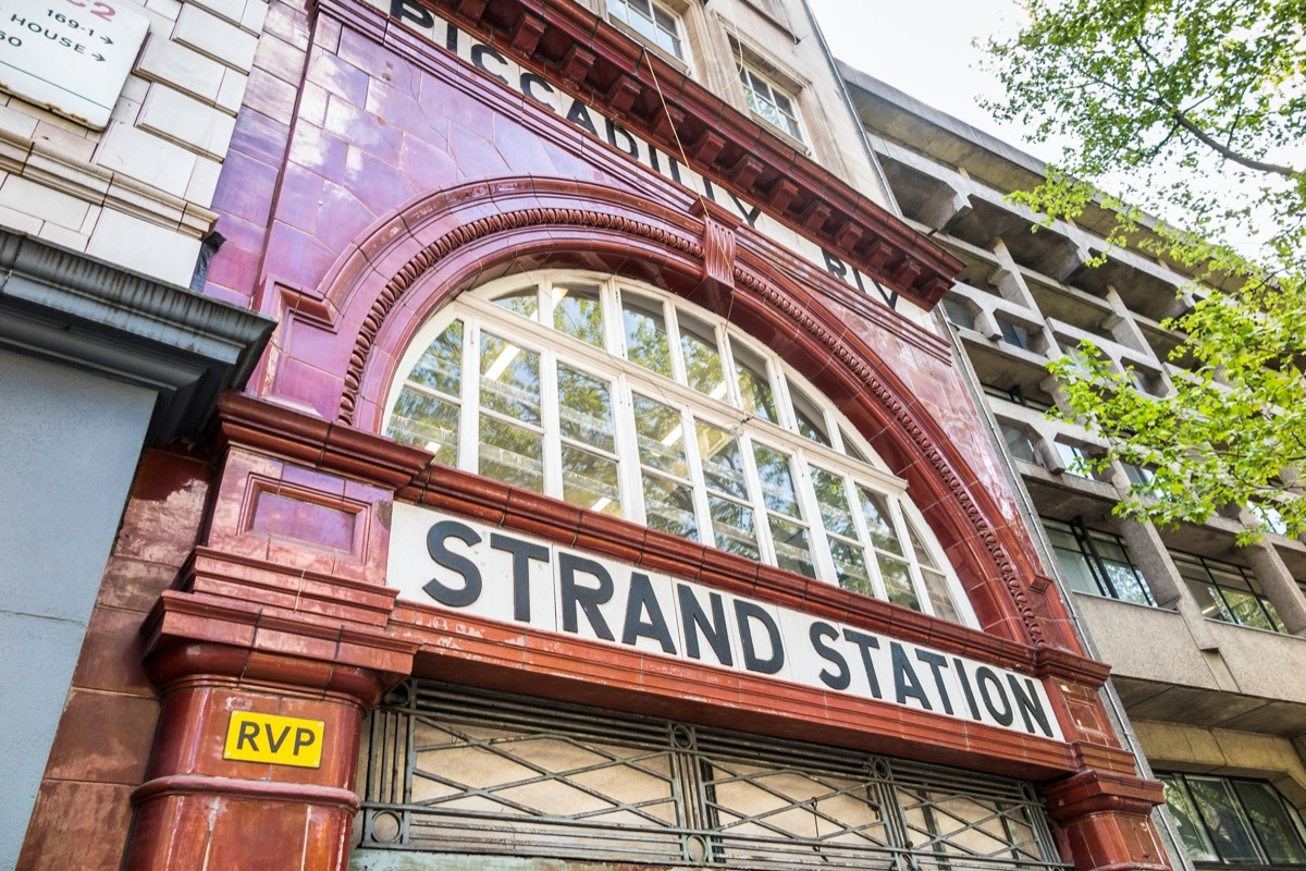 red train station in london