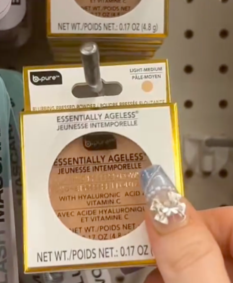 still from TikTok showing Dollar Tree pressed powder