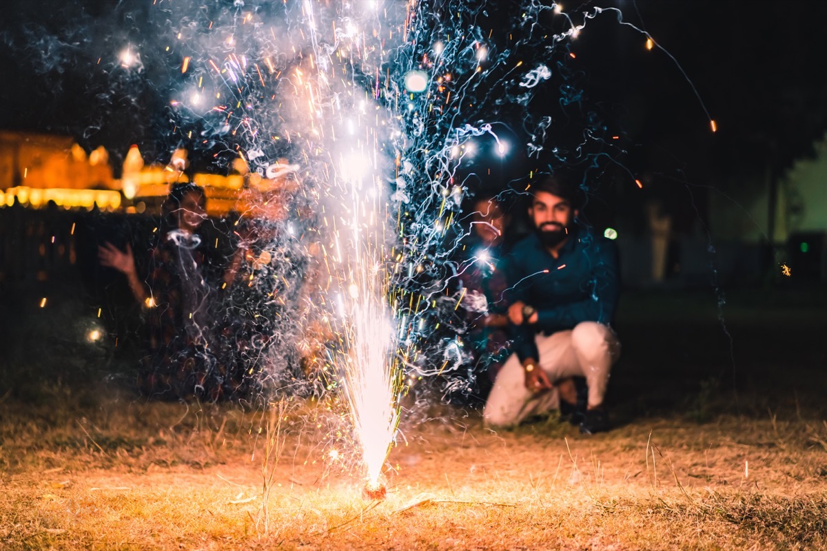 People watching fireworks and celebrating