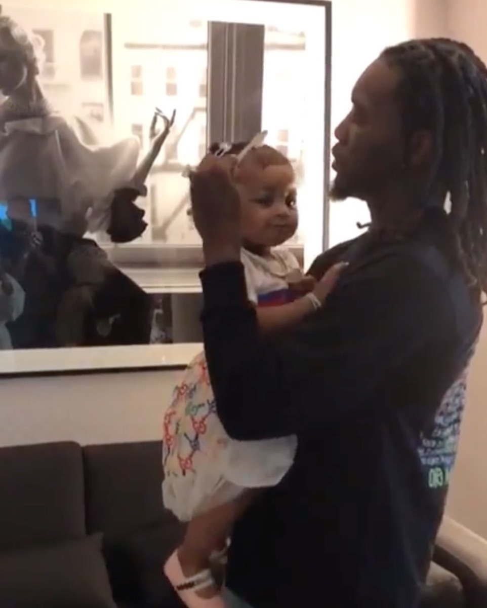 offset brushing baby kulture's hair