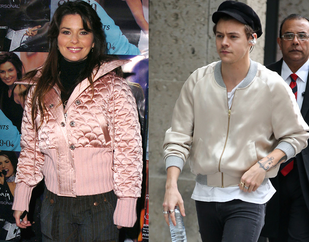 harry styles shania twain metallic jackets