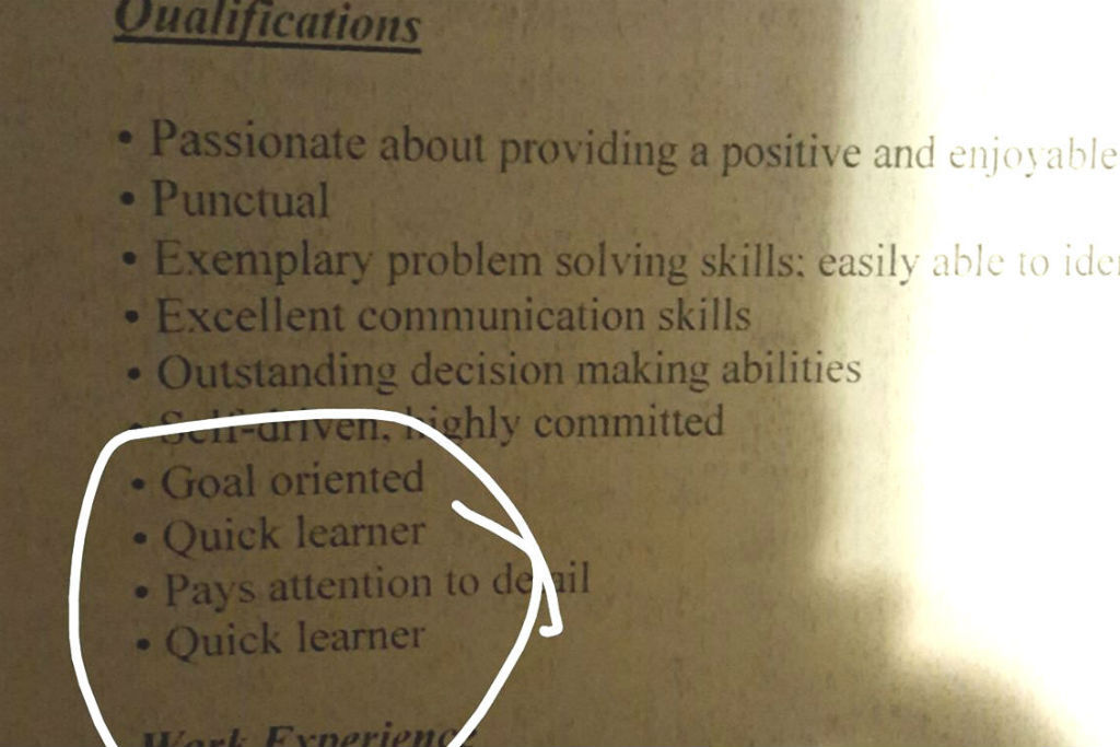 Resume with poor attention to detail