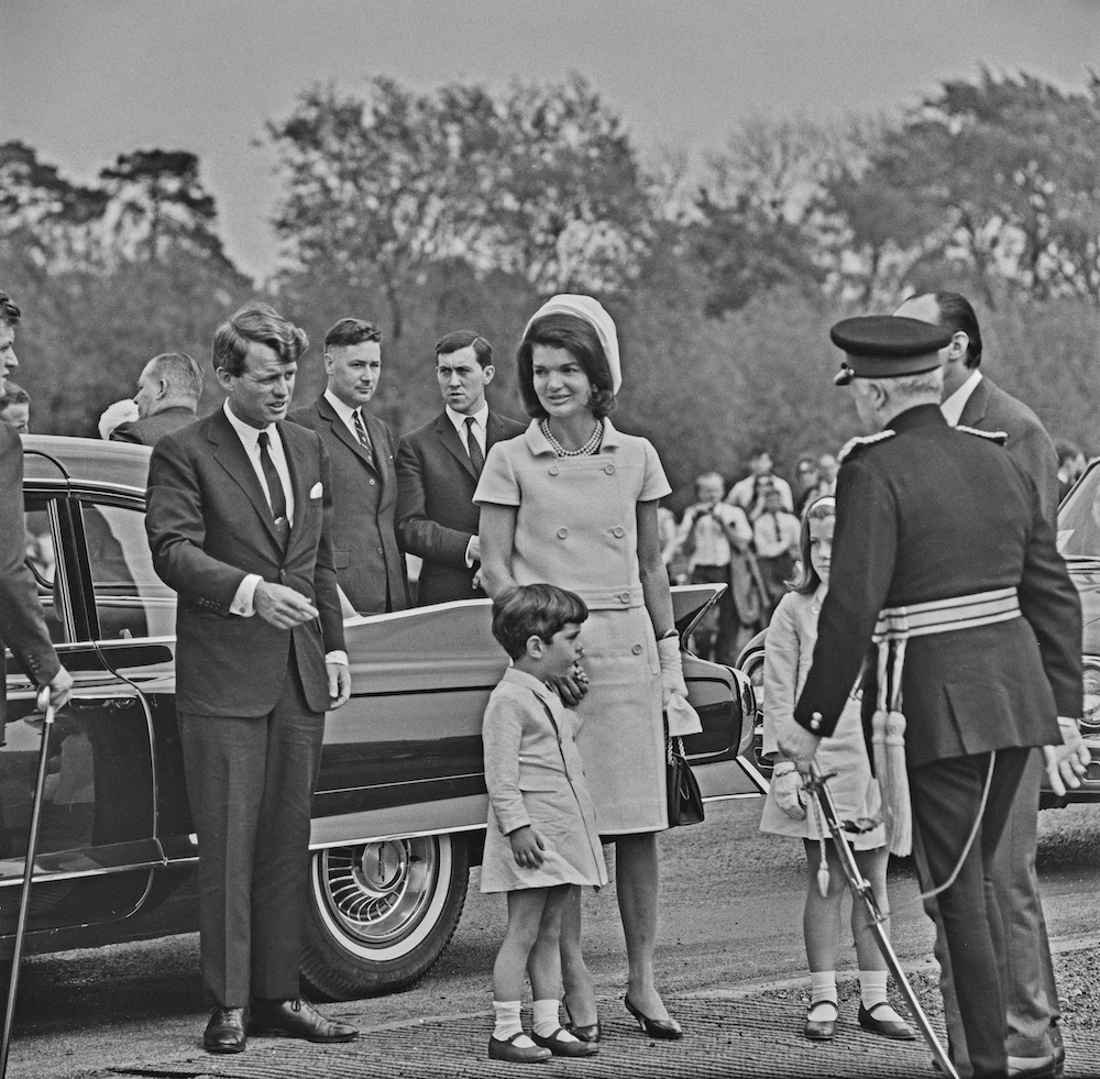 Robert F. Kennedy and Jackie Kennedy with her children in Surrey, UK in 1965