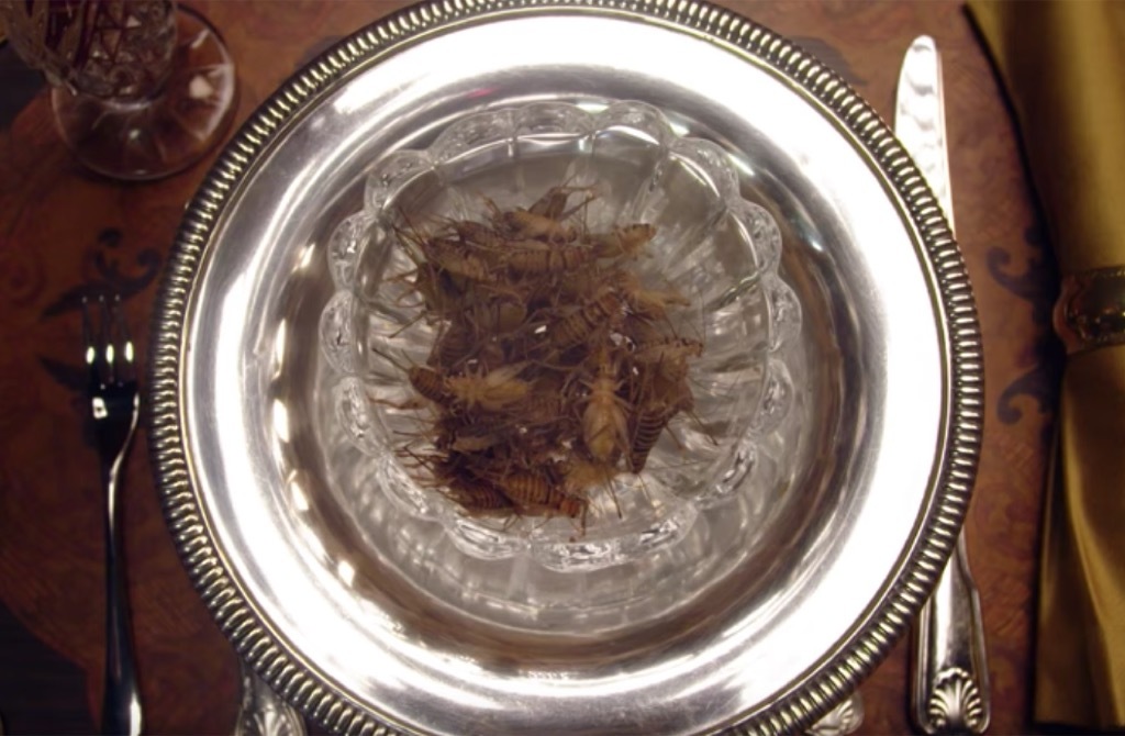 plate of crickets eaten by Nicole Kidman on Vanity Fair's Secret Talent Theater. 